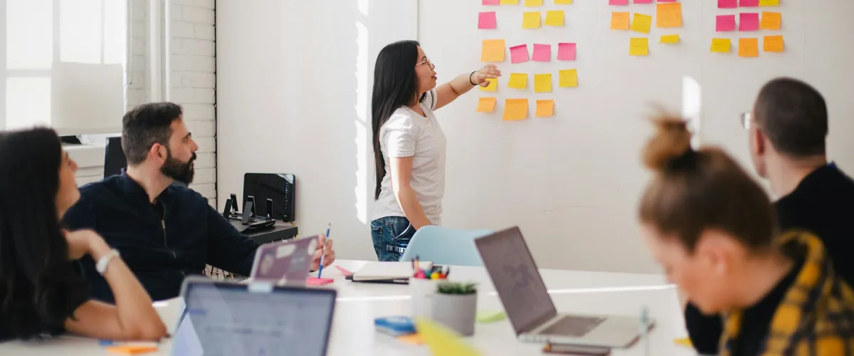 Team planning at a whiteboard