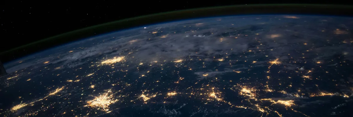 Glowing network lines over the Earth at night